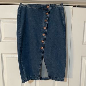 Madewell asymmetrical button up denim pencil skirt